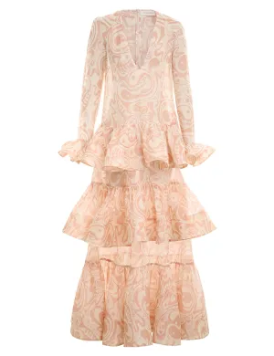 Matchmaker V Neck Gown (Pink/Cream Abstract Musical)