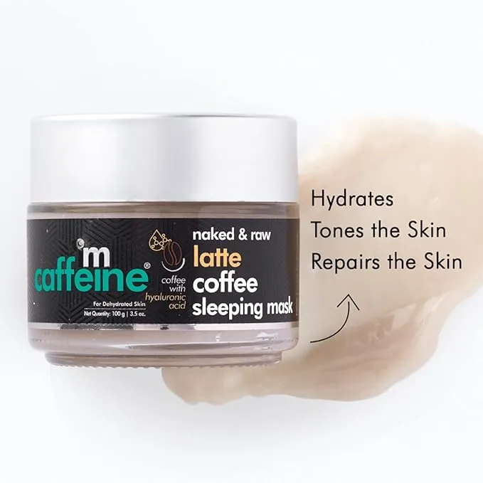 mCaffeine De-Stressing Latte Coffee Sleeping Face Pack with Hyaluronic Acid & Niacinamide | Moisturizes & Hydrates for 48 Hrs | Night Care Routine for All Skin Types (100gm)