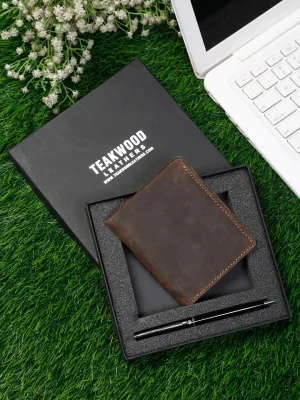 Men Brown & Black Leather Accessory Gift Set