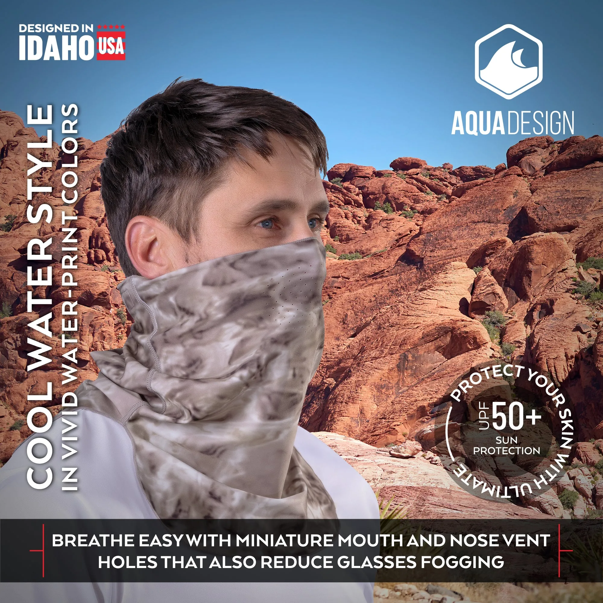 Mens Adjustable UV Face Mask ProMax Sun Protection Vented Gaiter | Aqua Design