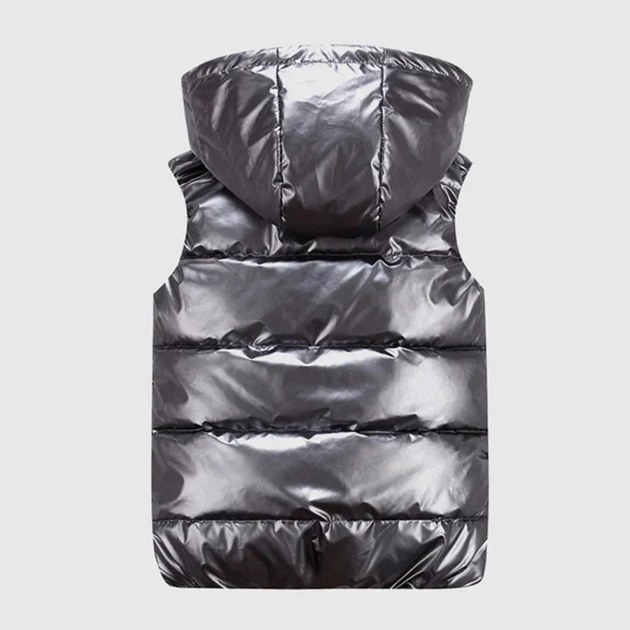 Men’s Glossy Hooded Winter Padded Vest - Waterproof Thicken Sleeveless Jacket, Casual Warm Outwear Waistcoat (Up to 4XL)