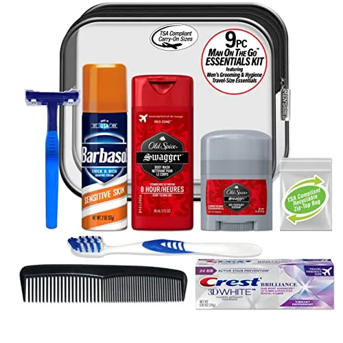Men's Travel Toiletries Essentials Kit Set in Toiletry Bag