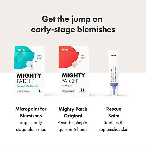 Mighty Patch Micropoint for Blemishes from Hero Cosmetics - Hydrocolloid Acne Spot Treatment Patch for Early Stage Zits and Hidden Pimples, 395 Proprietary Micropoints (8 Patches)