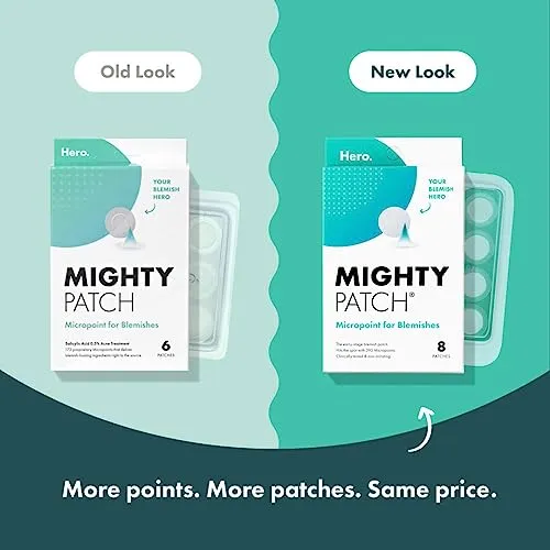 Mighty Patch Micropoint for Blemishes from Hero Cosmetics - Hydrocolloid Acne Spot Treatment Patch for Early Stage Zits and Hidden Pimples, 395 Proprietary Micropoints (8 Patches)