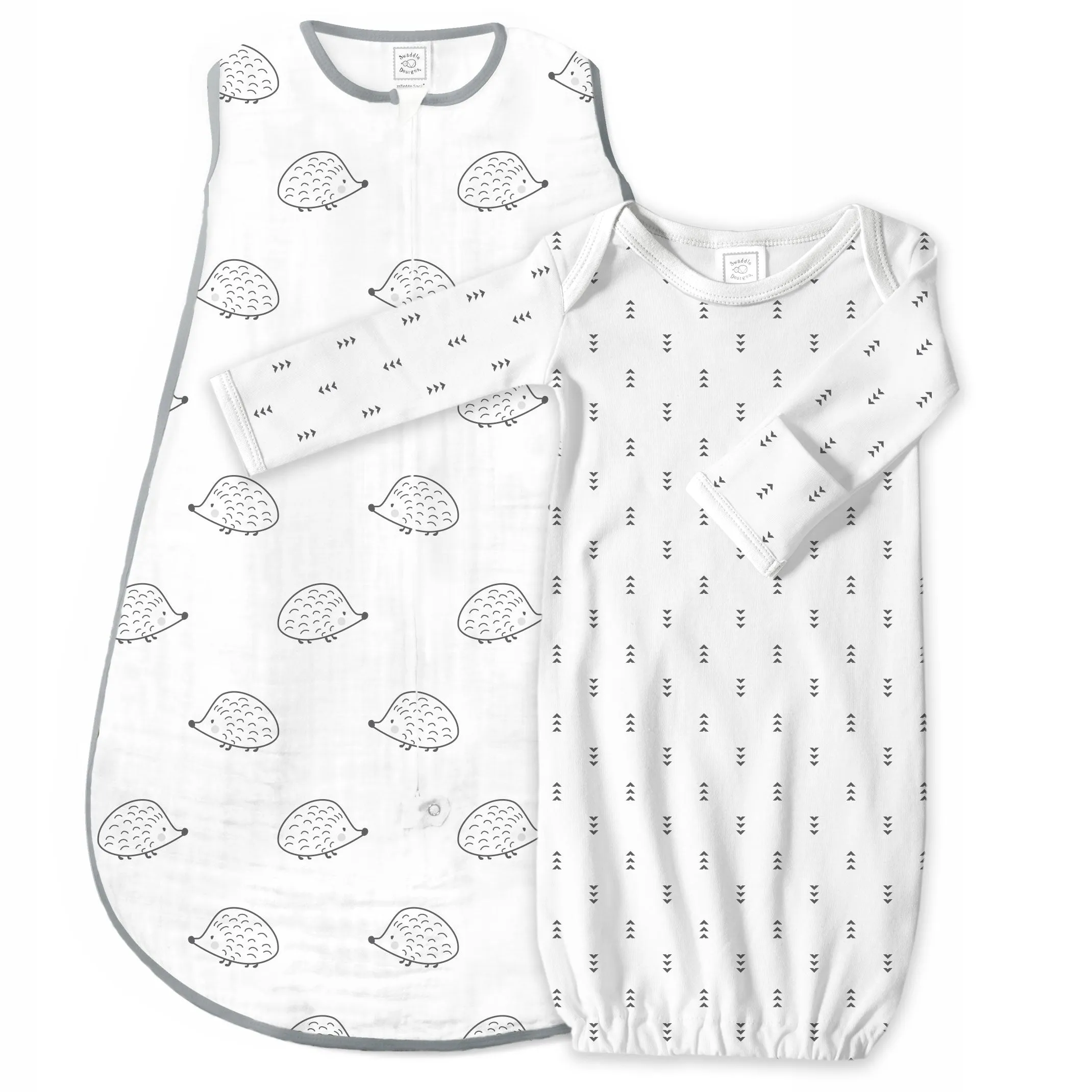 Muslin Non-Weighted zzZipMe Sack Set - Hedgehogs   Tiny Arrows, Black