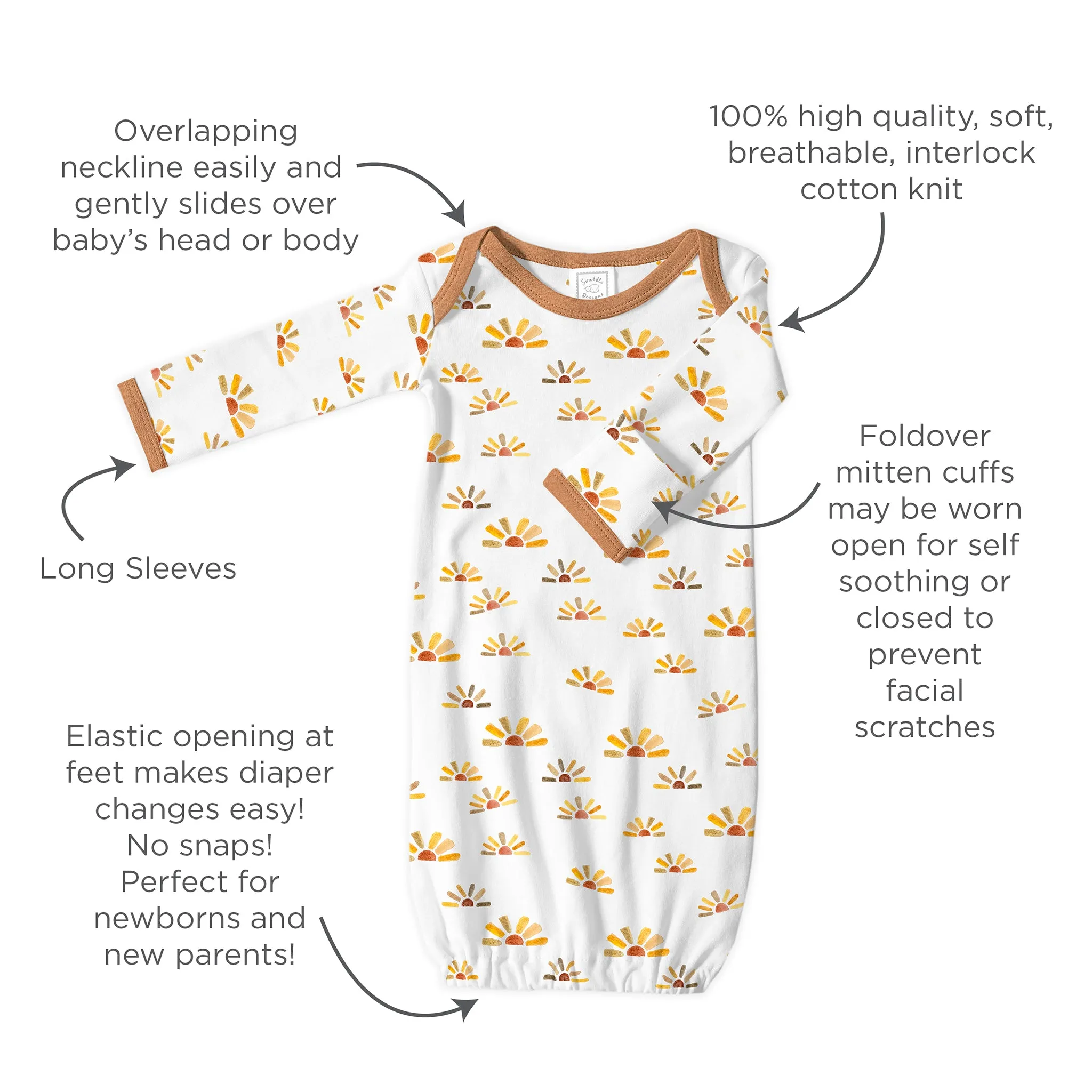 Muslin Swaddle   Pajama Gown   Hat Newborn Gift Set - Butterum Muslin Blanket & Watercolor Sunny Days Hat & Pajama Gown