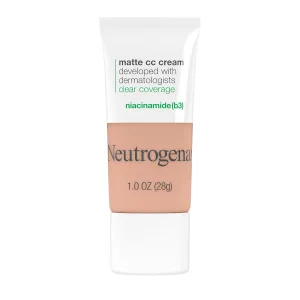 Neutrogena Clear Coverage Flawless Matte CC Cream, Full-Coverage Color Correcting Cream Face Makeup with Niacinamide (b3), Hypoallergenic, Oil Free & Fragrance Free, Nougat, 1 oz