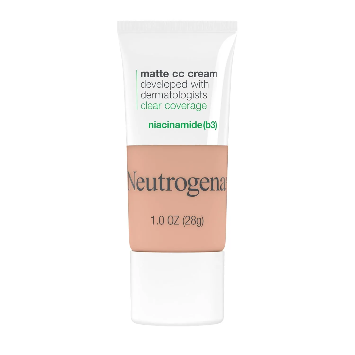 Neutrogena Clear Coverage Flawless Matte CC Cream, Full-Coverage Color Correcting Cream Face Makeup with Niacinamide (b3), Hypoallergenic, Oil Free & Fragrance Free, Nougat, 1 oz