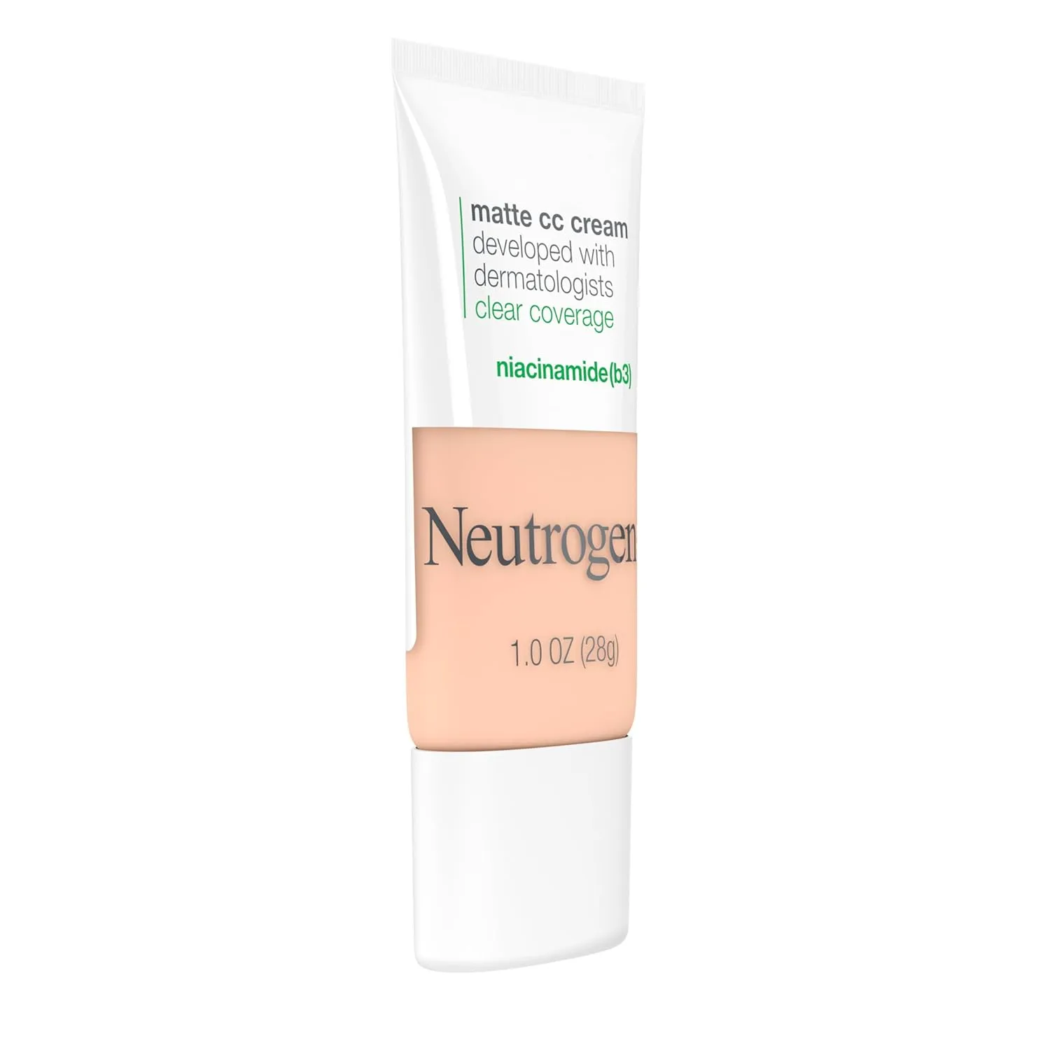 Neutrogena Clear Coverage Flawless Matte CC Cream, Full-Coverage Color Correcting Cream Face Makeup with Niacinamide (b3), Hypoallergenic, Oil Free & Fragrance Free, Shell, 1 oz