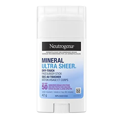 Neutrogena Mineral Ultra Sheer Dry-Touch Face & Body Stick SPF 50 - With Vitamin E - Sun Protection - Zinc Oxide - 42g, White