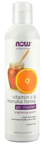 NOW Foods Solutions Vitamin C & Manuka Honey Gel Cleanser, 8 fl oz