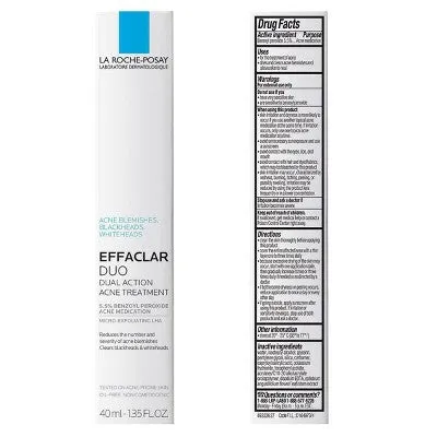 Open Box - La Roche-Posay Effaclar Duo Acne Treatment with Benzoyl Peroxide, Dual Action Acne Spot Treatment - 1.35 fl oz