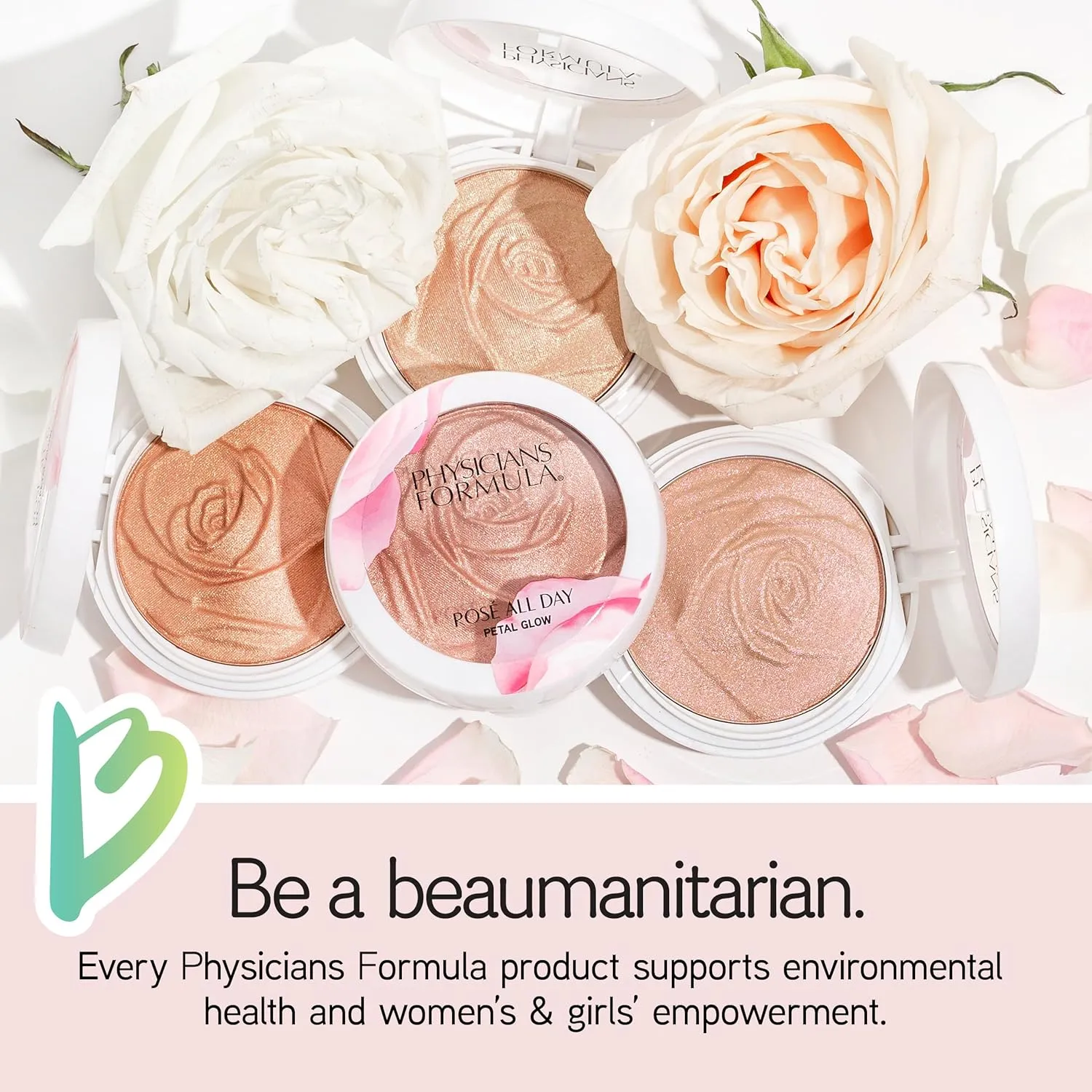 Physicians Formula Ros All Day Highlighter Blush Face Powder Shimmer Petal Glow, Pink Freshly Picked, Dermatologist Tested, Clinicially Tested