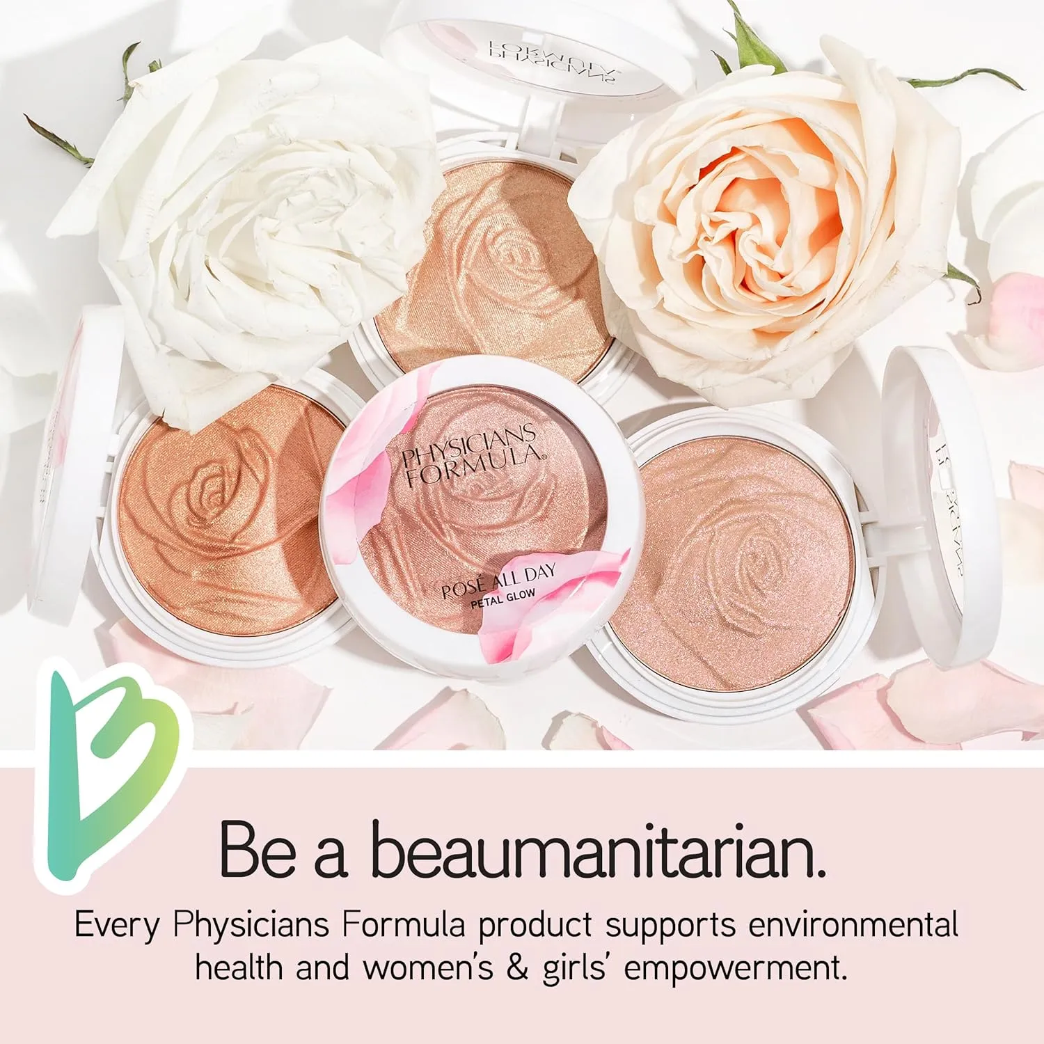 Physicians Formula Ros All Day Highlighter Blush Face Powder, Shimmer Petal Glow, Pink Soft Petal, Dermatologist Tested, Clinicially Tested