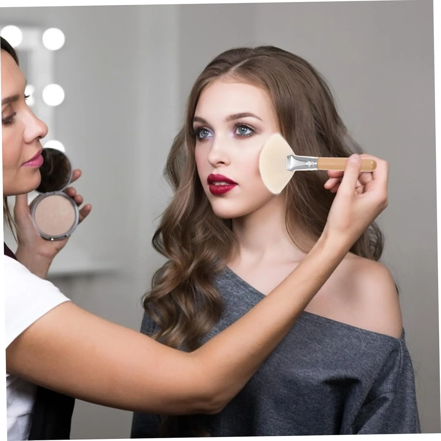 POPETPOP Highlighter Brush and Setting Brush Set Soft Nylon Hair Denser and Silkier No Shedding for Facials