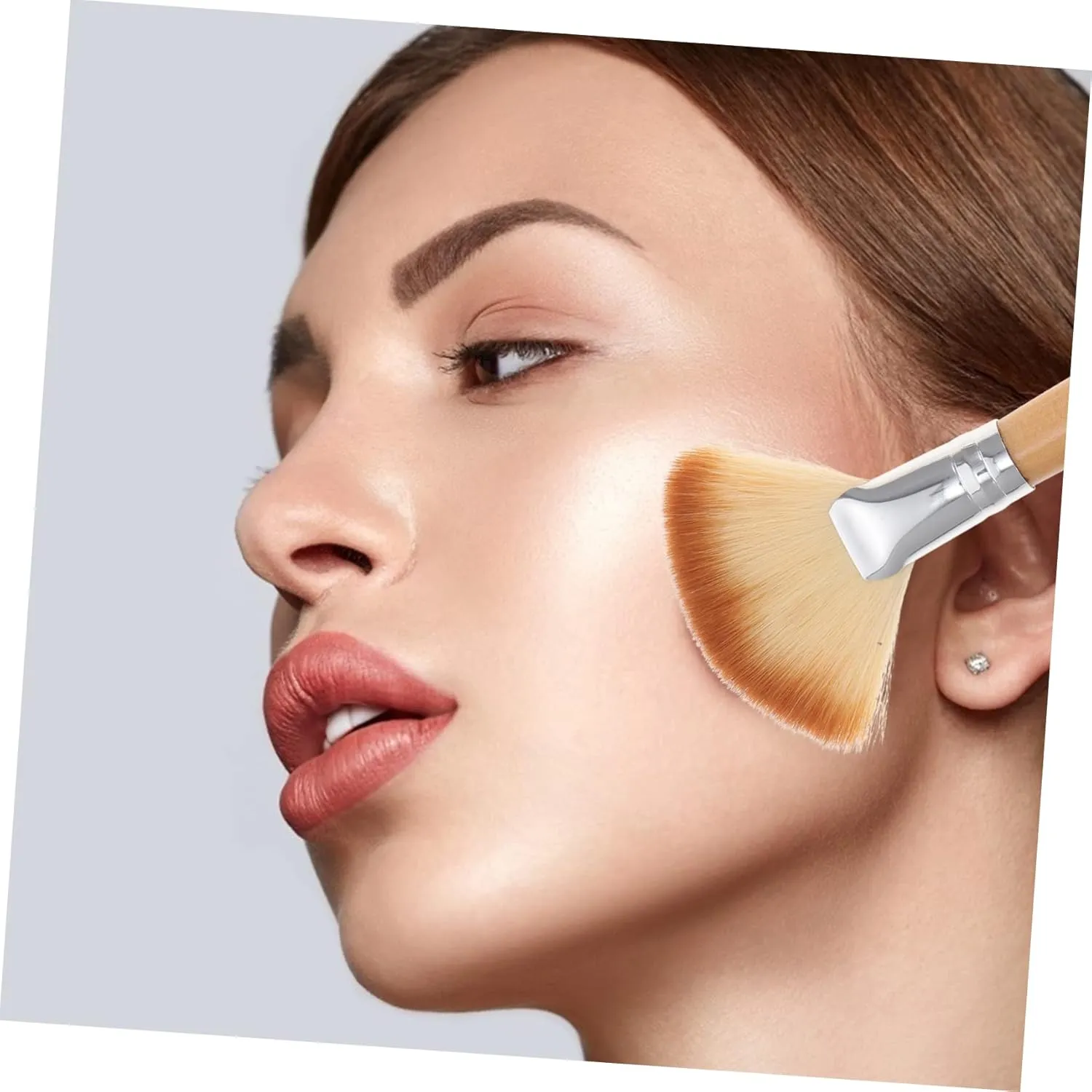POPETPOP Highlighter Brush and Setting Brush Set Soft Nylon Hair Denser and Silkier No Shedding for Facials
