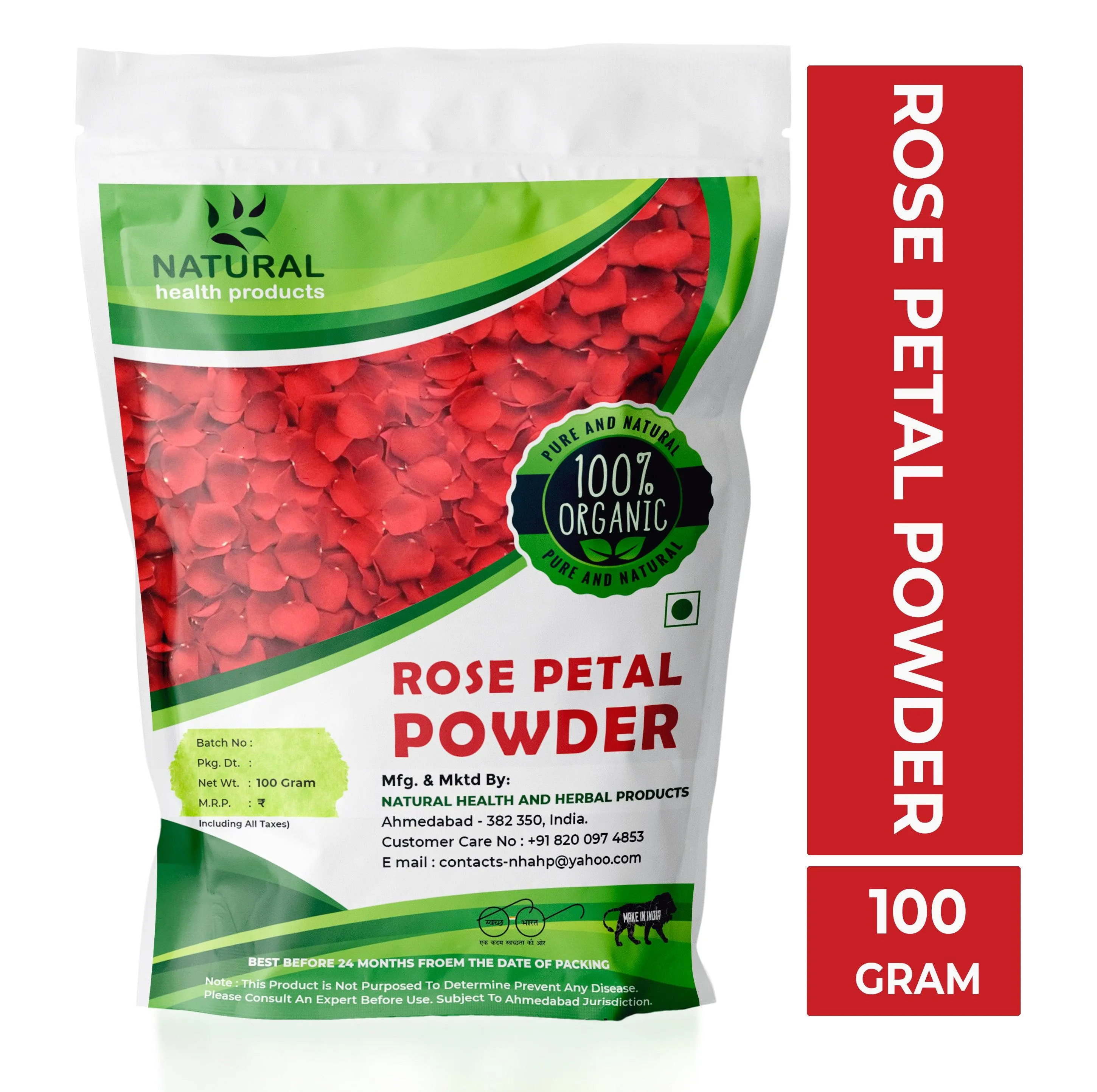 PURE & NATURAL DOUBLE FILTERED ROSE PETAL POWDER FOR SKIN, FACE PACK MASK FOR FAIRNESS, TANNING & GLOWING SKIN, 100GM