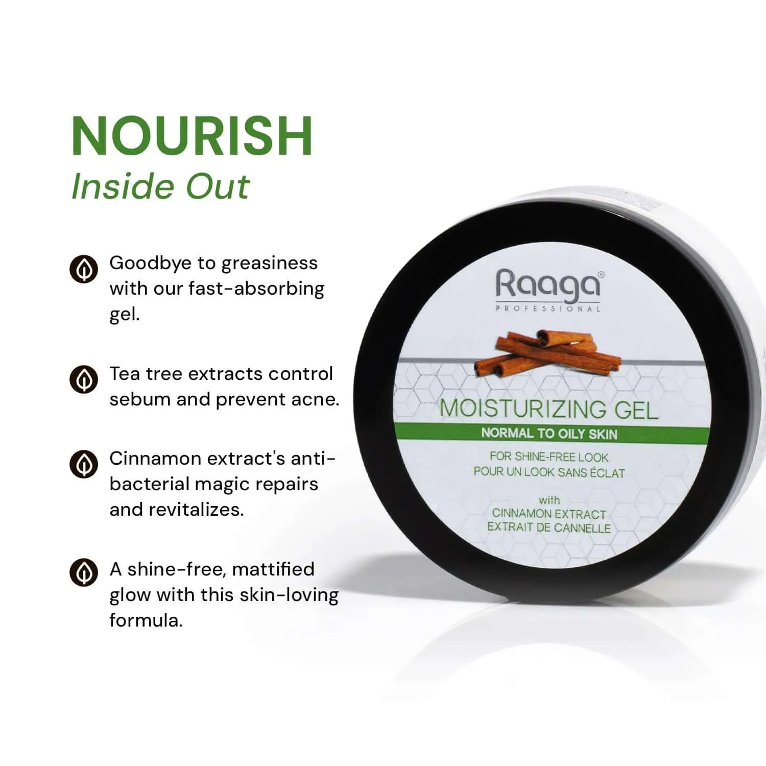 Raaga Professional Moisturizing Face Gel with Cinnamon Extract | Normal to Oily Skin | Gives Shine-Free Look & Non-Greasy Feel, Soft and Supple Skin (50 gm)