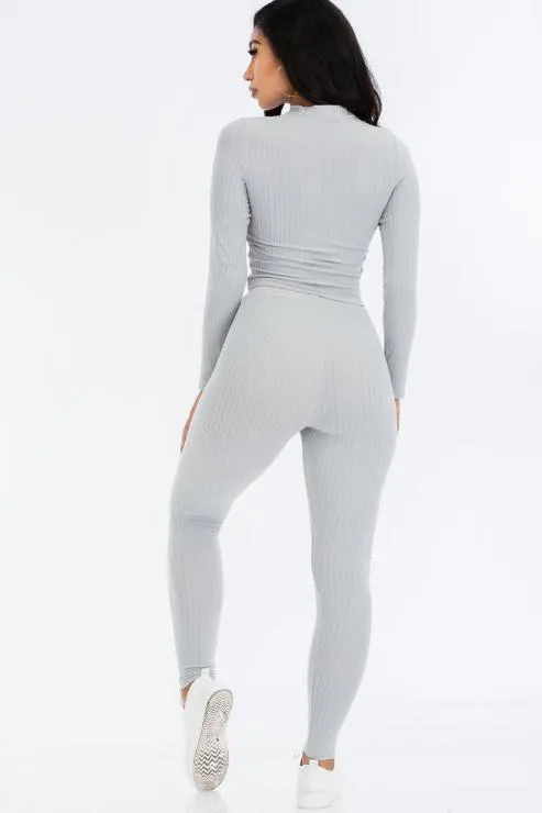 Ribbed Mock Neck Long Sleeve Top & Leggings Set (capella)