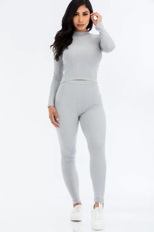 Ribbed Mock Neck Long Sleeve Top & Leggings Set (capella)