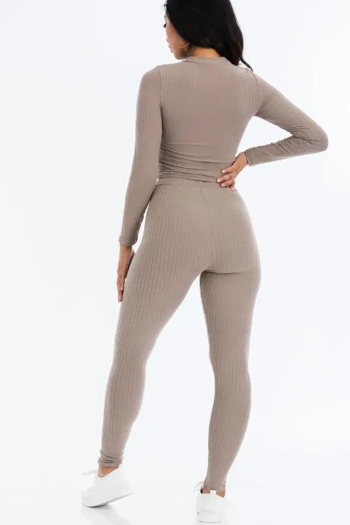 Ribbed Mock Neck Long Sleeve Top & Leggings Set (capella)
