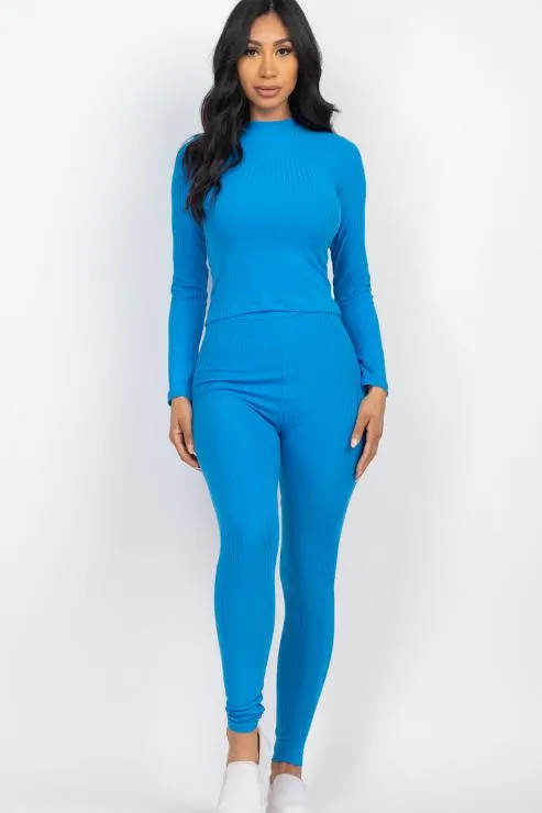 Ribbed Mock Neck Long Sleeve Top & Leggings Set (capella)