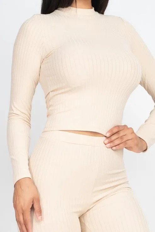 Ribbed Mock Neck Long Sleeve Top & Leggings Set (capella)