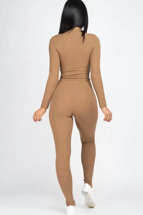 Ribbed Mock Neck Long Sleeve Top & Leggings Set (capella)