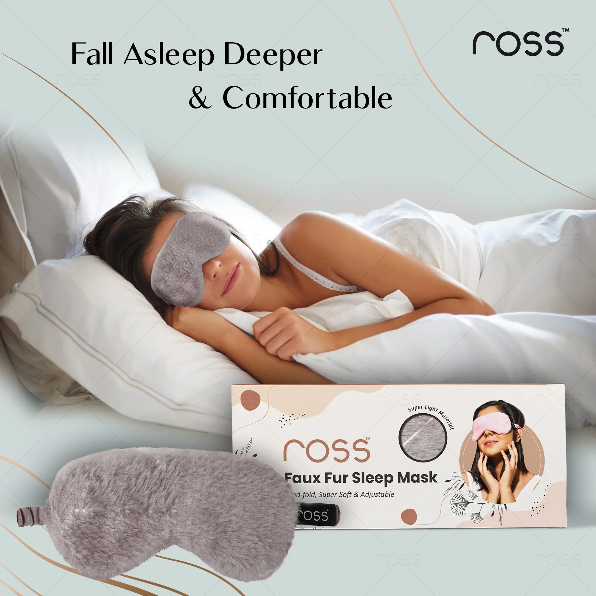 Ross 100% Mulberry Silk Faux Fur Sleep Mask Eye Mask, Super Smooth for Blind Fold (Grey - Fur)