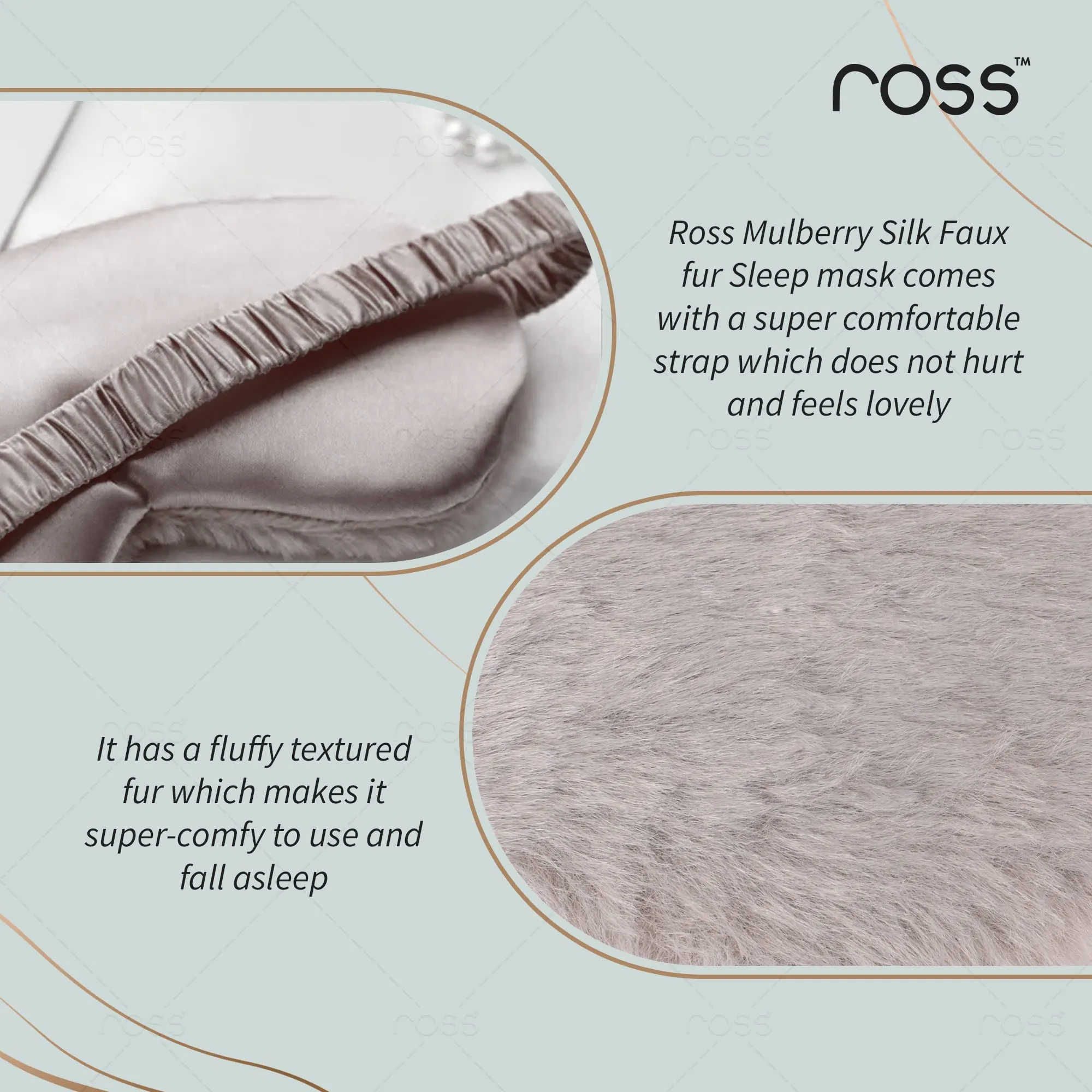Ross 100% Mulberry Silk Faux Fur Sleep Mask Eye Mask, Super Smooth for Blind Fold (Grey - Fur)