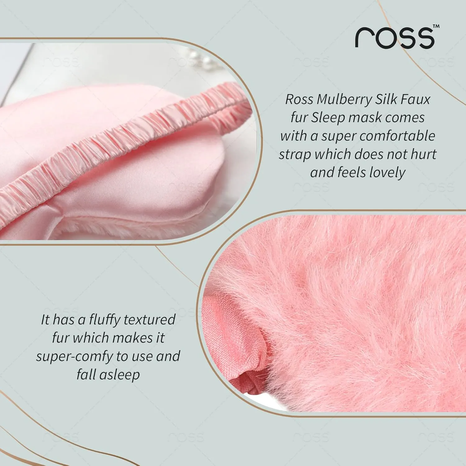 Ross 100% Mulberry Silk Faux Fur Sleep Mask Eye Mask, Super Smooth for Blind Fold (Pink - Fur)