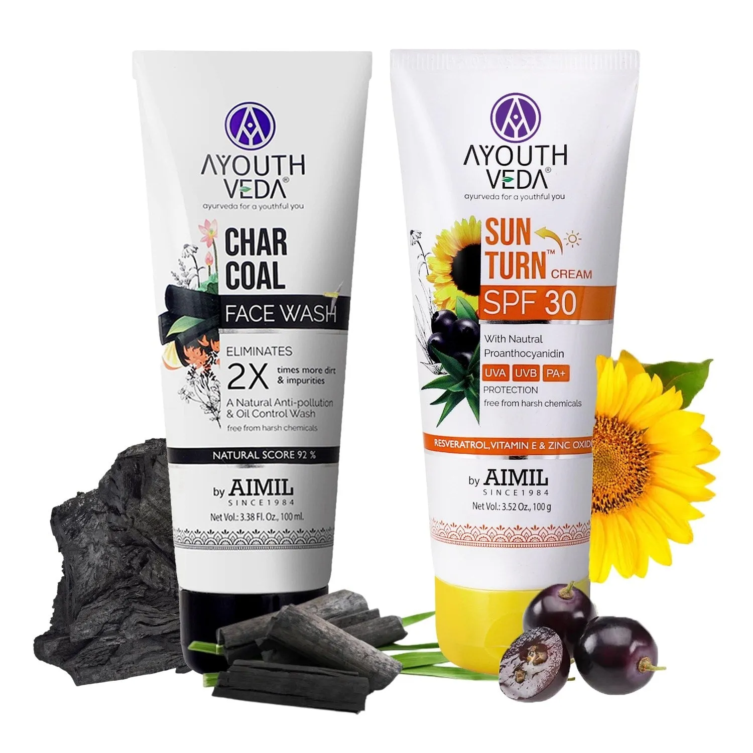 Skin Protecting Combo: Charcoal Face Wash (100 ml), Sun Turn Cream SPF 30 (100 gm)