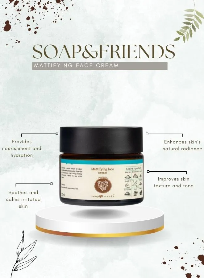 Soap&Friends Organic Oil Control Face Mattifying Cream for Oily, Problematic Skin - 50ml