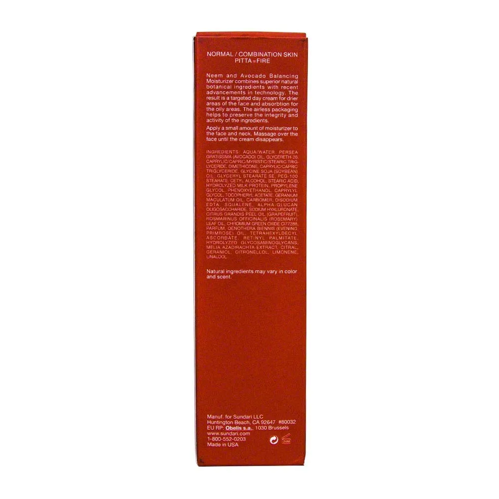 Sundari Neem and Avocado Balancing Moisturizer for Normal to Combination Skin, 1.7 Ounce