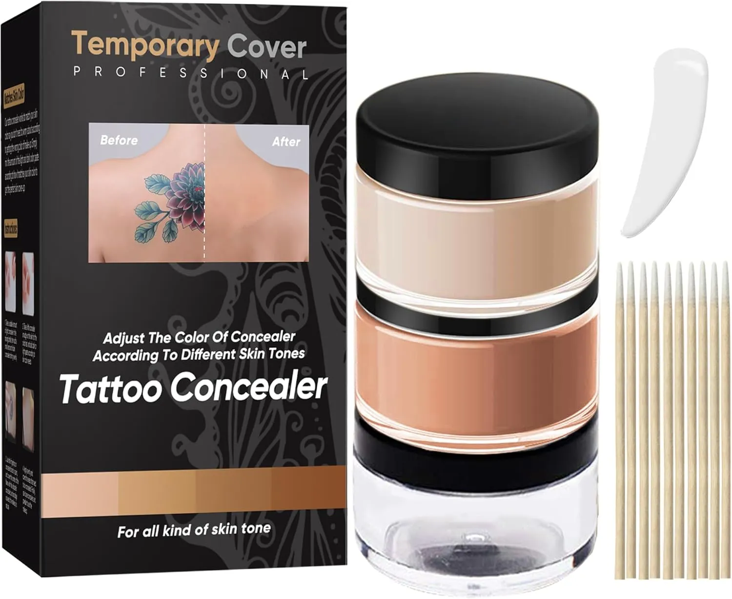 Tattoo Cover Up, 2 Colors Tattoo Cover Up Concealer Makeup Waterproof, Tattoo Concealer Cream, Suitable for Scars, Spots & Vitiligo, Waterproof & Sweatproof