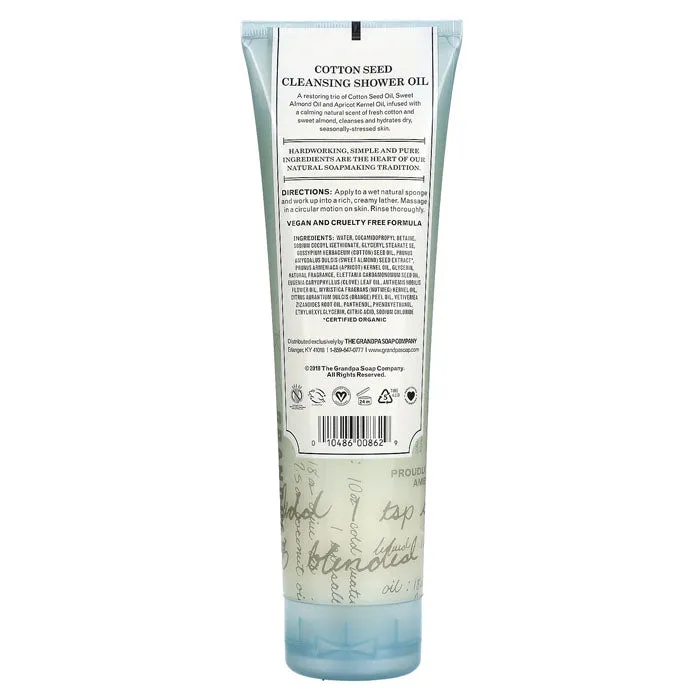 The Grandpa Soap Co. - Cleansing Shower Oil Cottonseed, 9.5 fl oz | Pack of 3