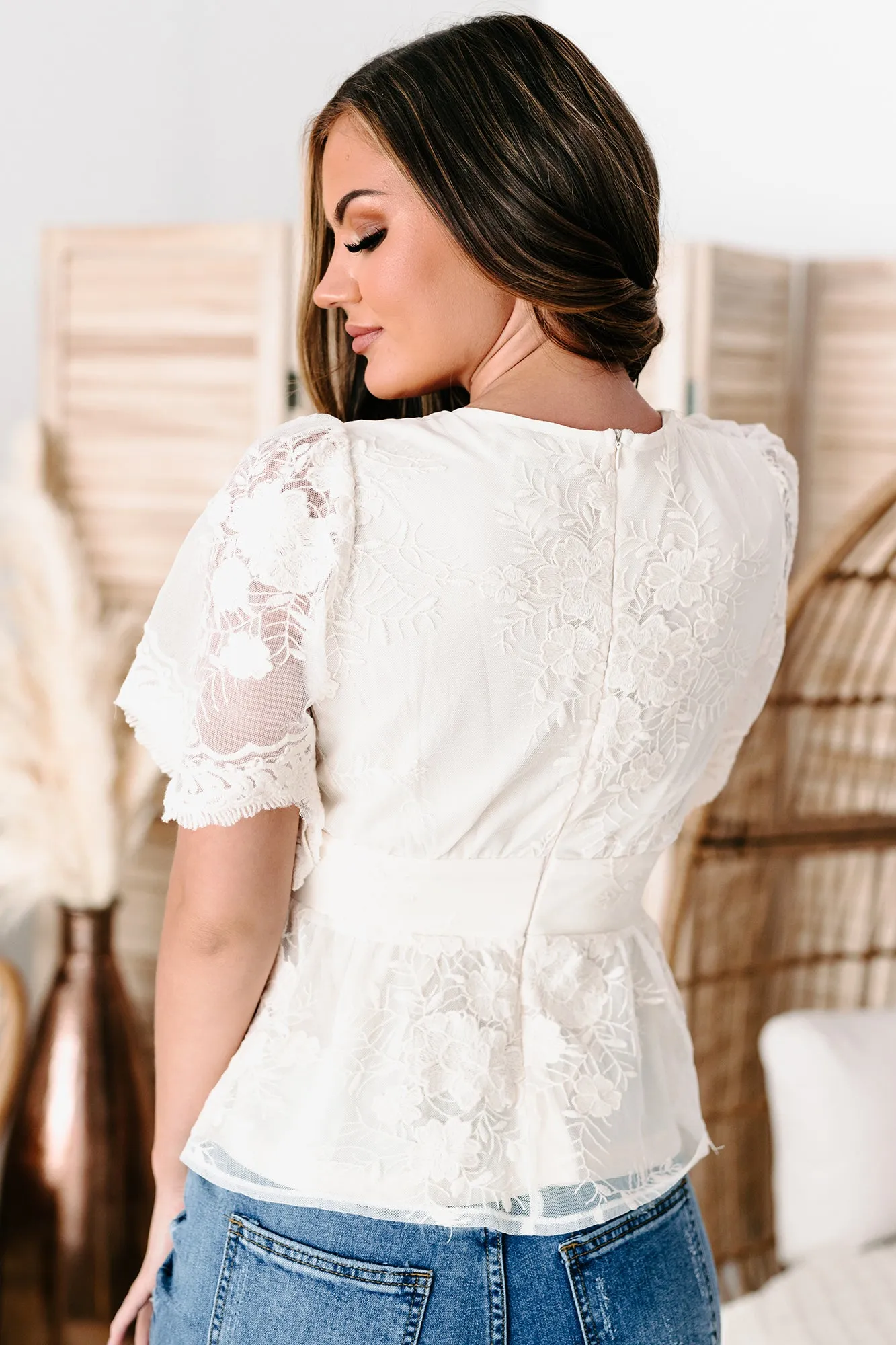 Thrilled To Bits Lace V-Neck Top (Cream)