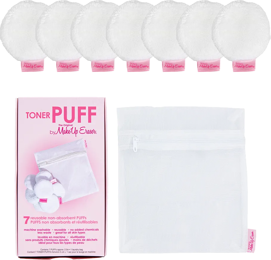 Toner Puff -- 7 Piece Set ** Plus 1 Pink Mess Laundry Bag