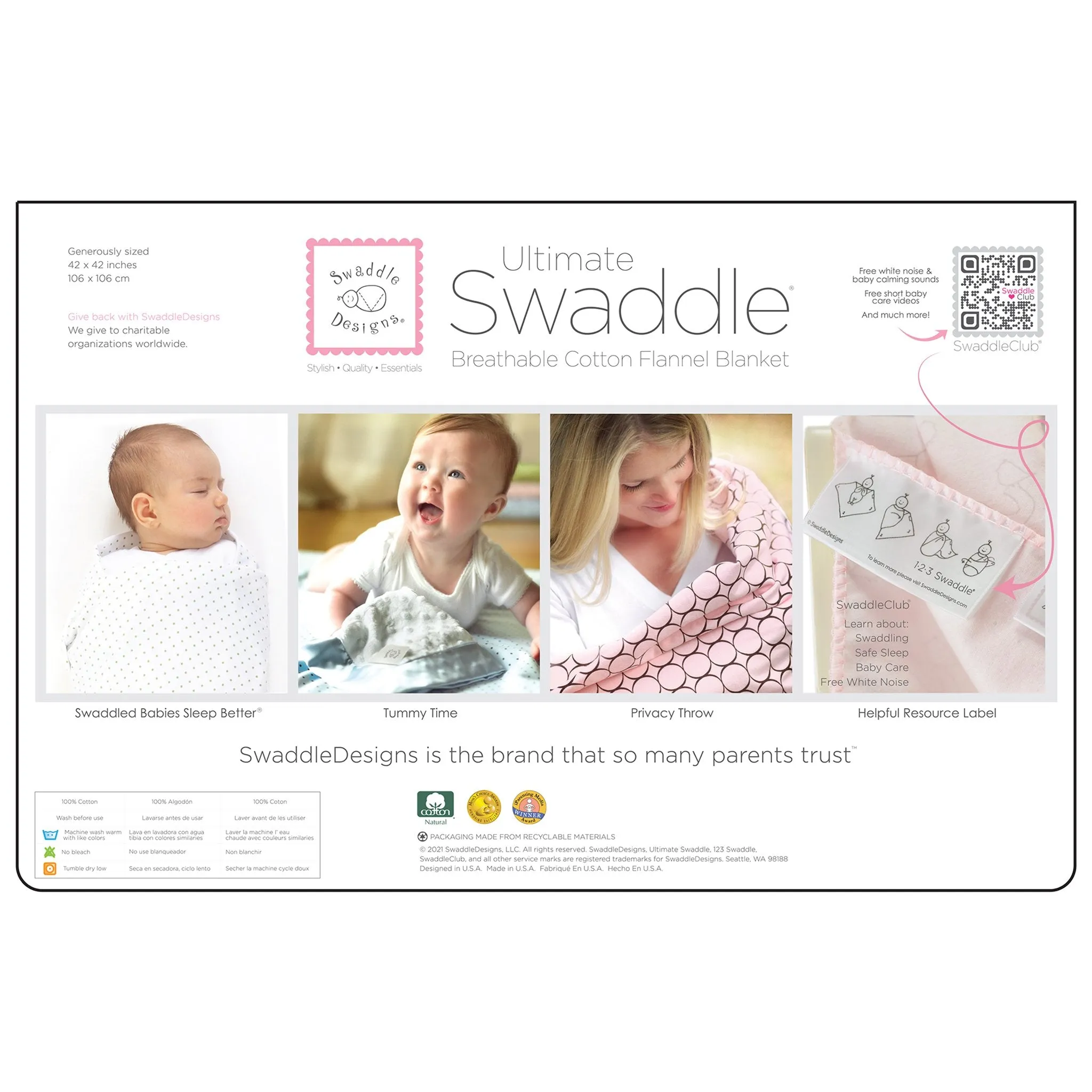 Ultimate Swaddle and Hat Newborn Gift Set - Bunnie and Little Dots, Pastel Pink