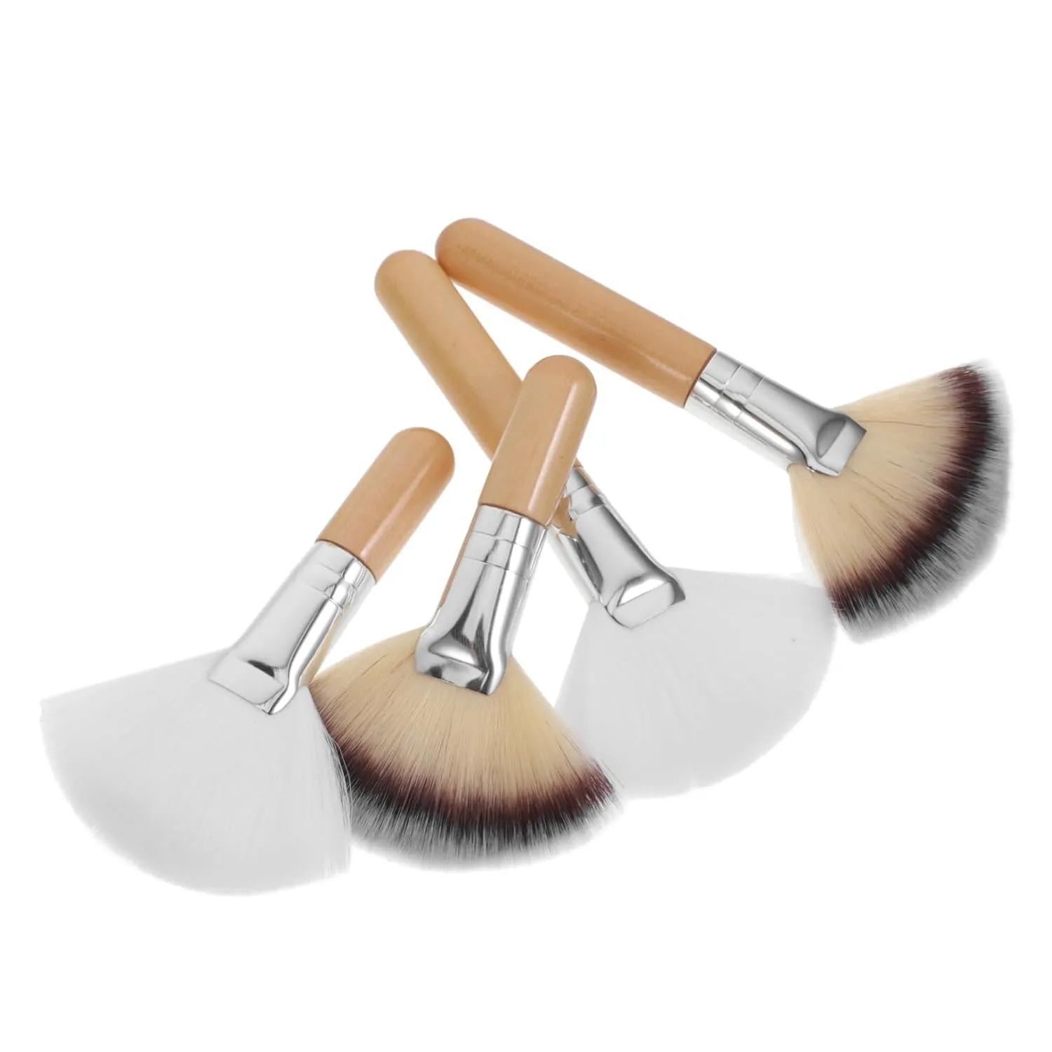 Vaguelly 4Pcs Fluffy Fan Makeup Brush for Face Highlighting Cheekbones Durable Long Handle Brushes for Foundation Blush Powder Application Soft Bristles
