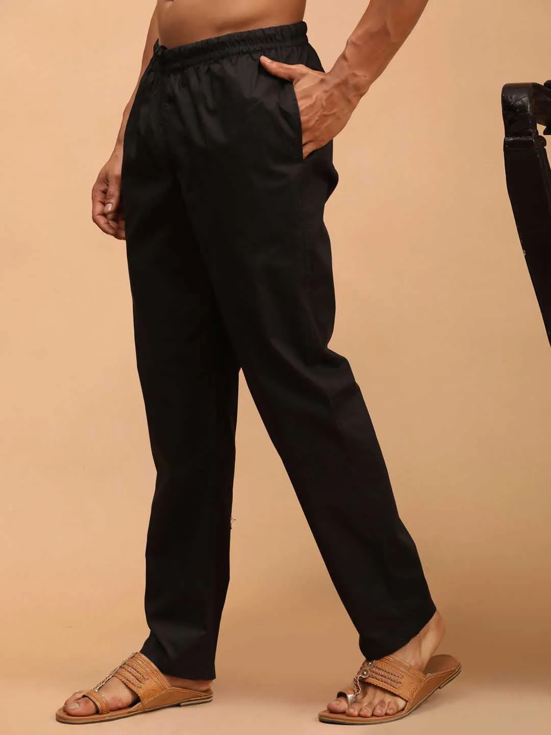 VASTRAMAY Men's Black Cotton Pant Style Pyjama