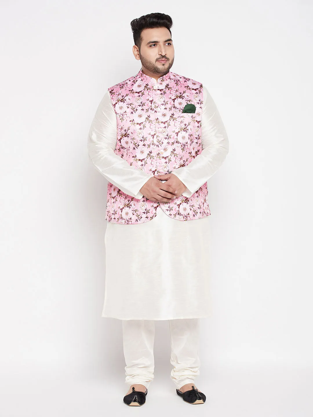 VASTRAMAY Men's Pink Floral Jacket Set