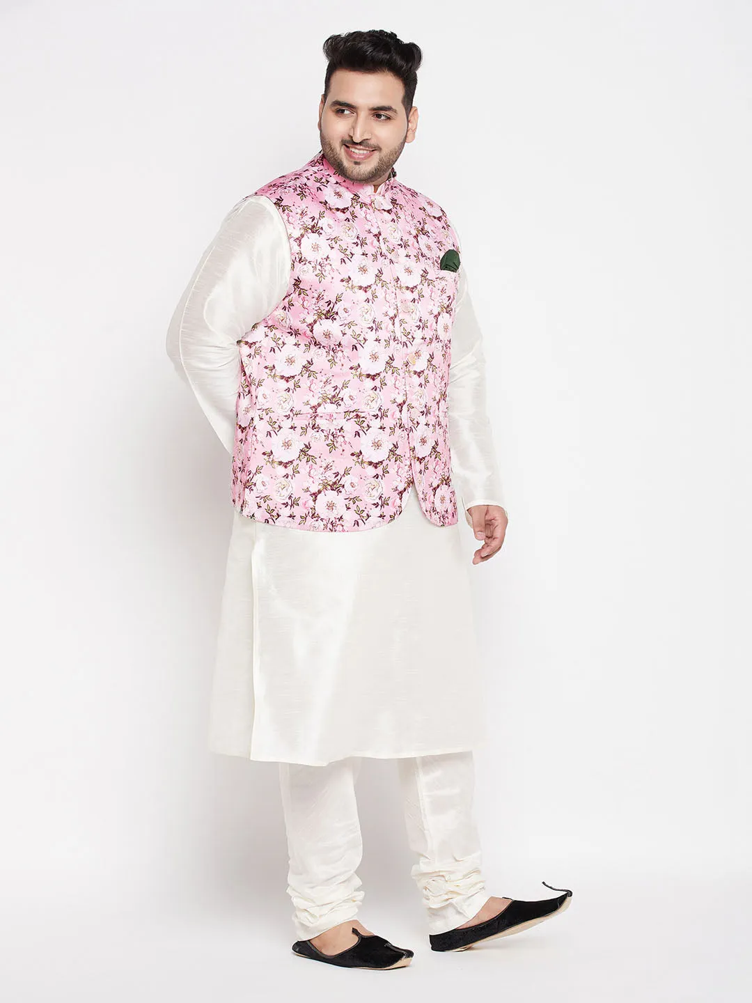 VASTRAMAY Men's Pink Floral Jacket Set