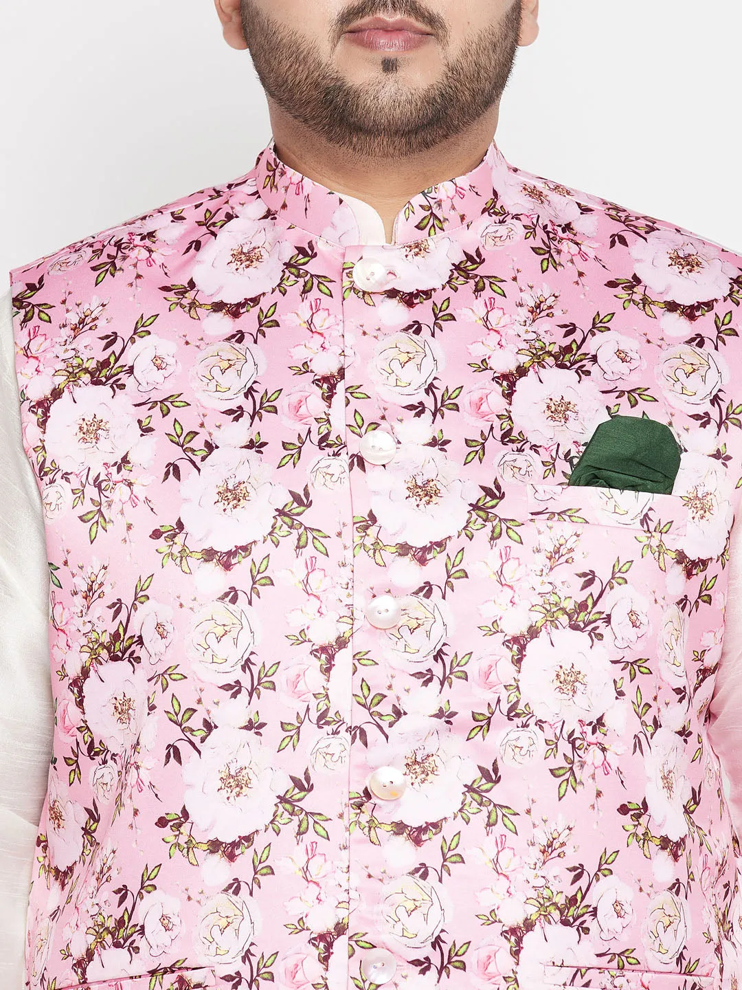 VASTRAMAY Men's Pink Floral Jacket Set