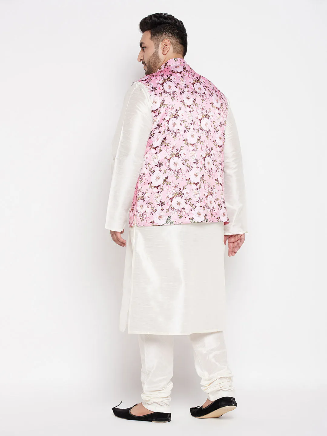 VASTRAMAY Men's Pink Floral Jacket Set