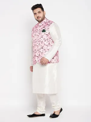 VASTRAMAY Men's Pink Floral Jacket Set