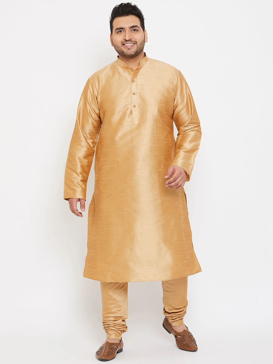 VASTRAMAY Men's Rose Gold Silk Kurta