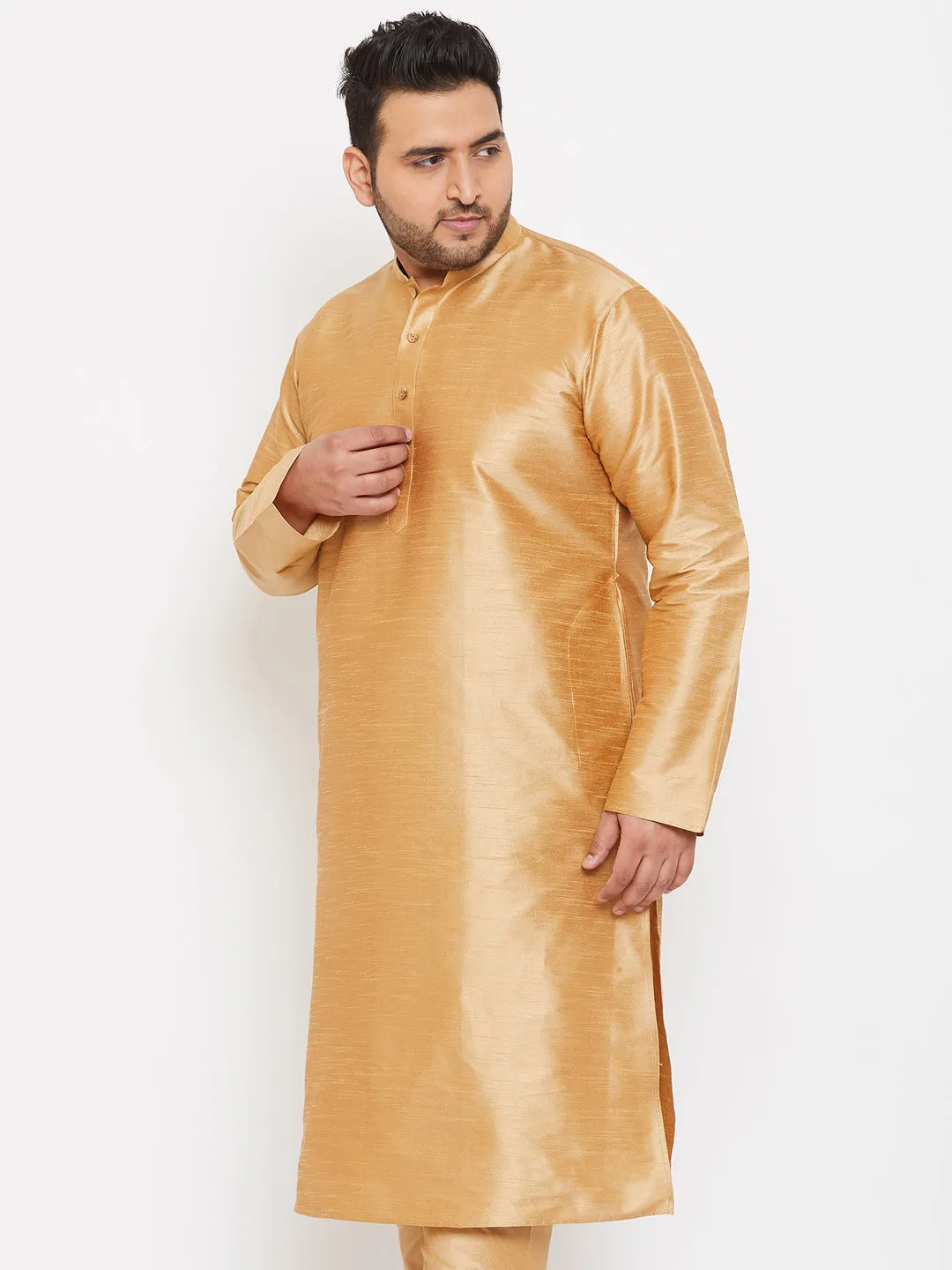 VASTRAMAY Men's Rose Gold Silk Kurta