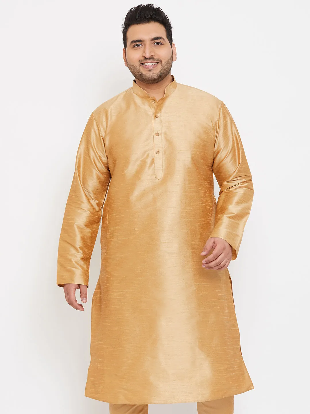 VASTRAMAY Men's Rose Gold Silk Kurta