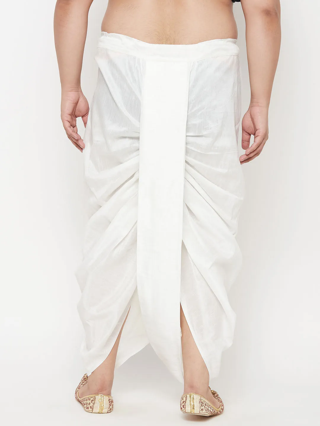 Vastramay Men's White Cotton Blend Dhoti